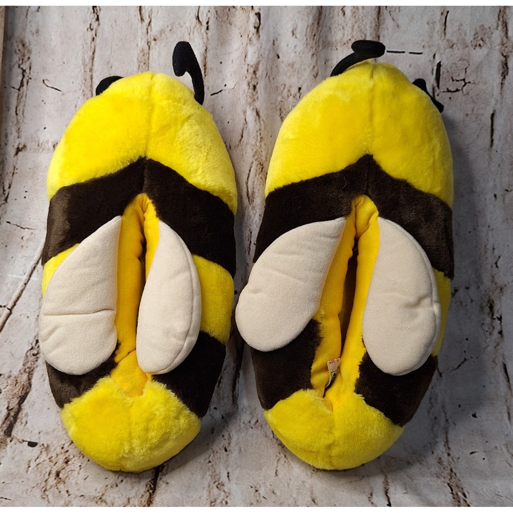 Vintage Dakin Bumble Bee Plush Slippers Yellow Brown Striped Novelty House Shoes